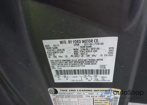 2011 Ford F-150 Fx2 z USA, uszkodzony, nr VIN 1FTFW1CF2BKD37114